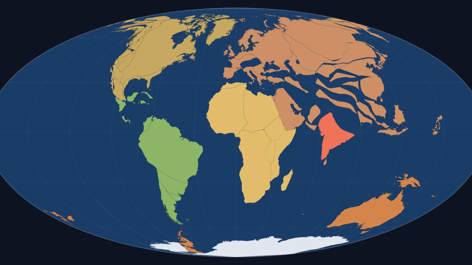 Map of India approaching Asia 50 million years ago
